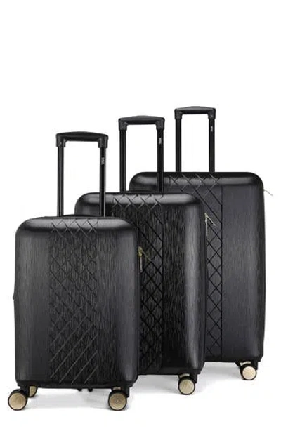 Badgley Mischka Collection Three-piece Diamond Hardside Spinner Luggage Set In Black