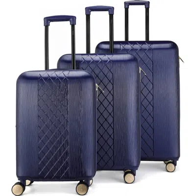 Badgley Mischka Collection Three-piece Diamond Hardside Spinner Luggage Set In Navy