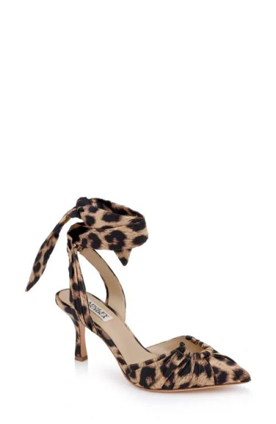 Badgley Mischka Collection Vania Ankle Wrap Pointed Toe Pump In Animal Print
