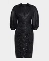 Badgley Mischka Women's Sequin-embellished Faux-leather Dress In Black