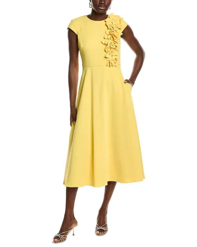 Badgley Mischka Corsage Full Skirt Midi Dress In Yellow