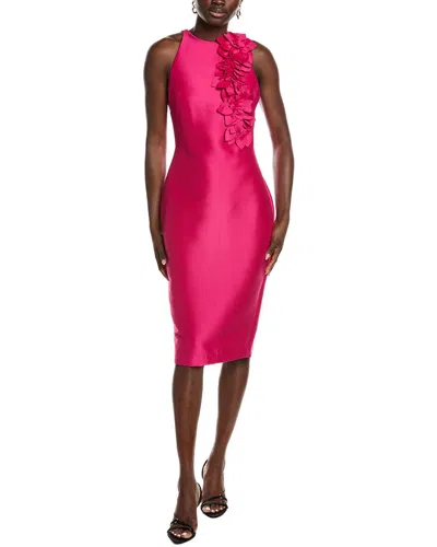 Badgley Mischka Corsage Sheath Cocktail Dress In Pink