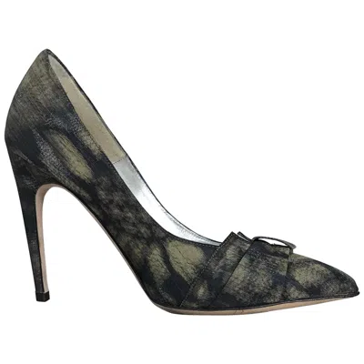 Pre-owned Badgley Mischka Couture Black Sunflower Fabric High Heel Pumps 6 1/2