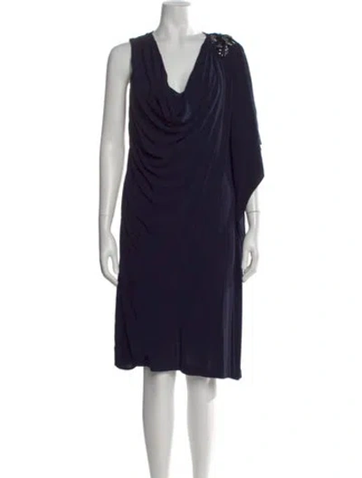 Pre-owned Badgley Mischka Cowl Neck Knee-length Dress In Blue