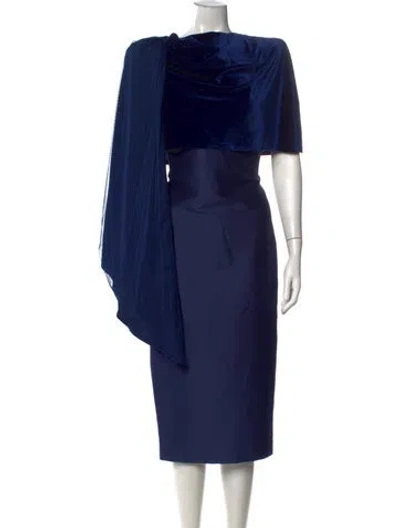 Pre-owned Badgley Mischka Cowl Neck Knee-length Dress In Blue