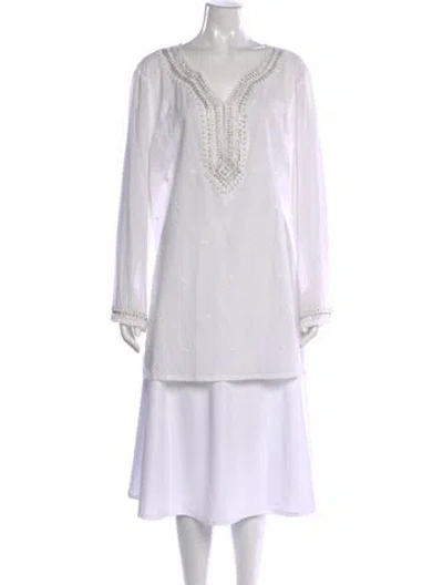 Pre-owned Badgley Mischka Cowl Neck Long Sleeve Tunic W/ Tags In White