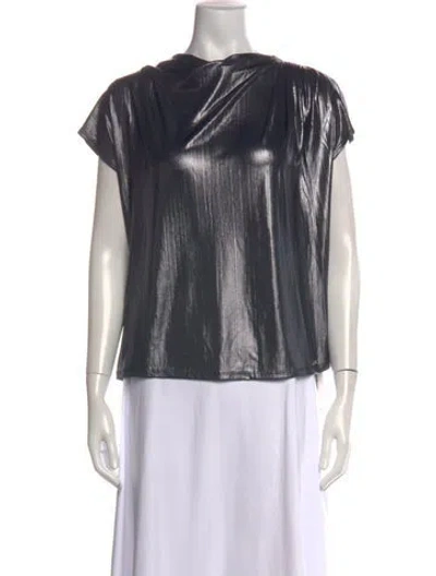 Pre-owned Badgley Mischka Cowl Neck Short Sleeve Top W/ Tags In Gray