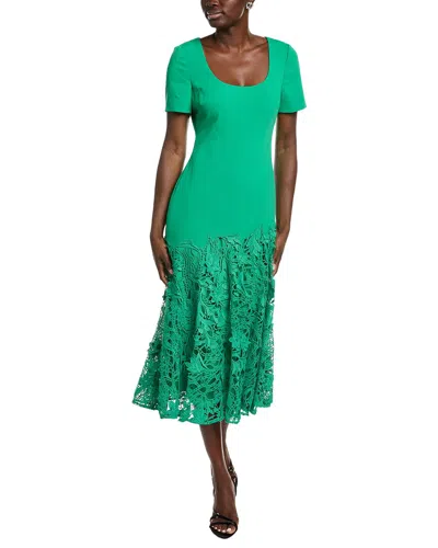 Badgley Mischka Crepe Lace Midi Dress In Green