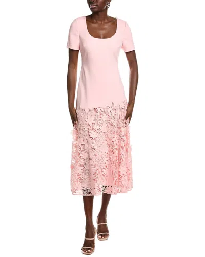 Badgley Mischka Crepe Lace Midi Dress In Pink