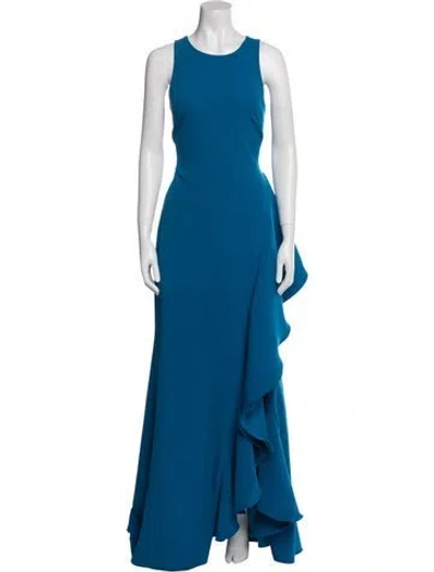Pre-owned Badgley Mischka Crew Neck Long Dress In Blue