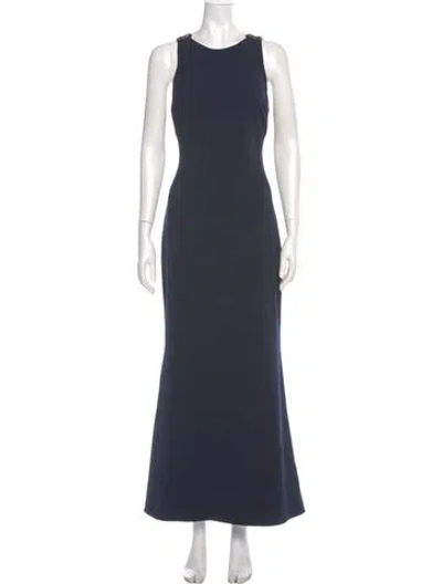 Pre-owned Badgley Mischka Crew Neck Long Dress In Blue