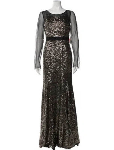 Pre-owned Badgley Mischka Crew Neck Long Dress In Brown