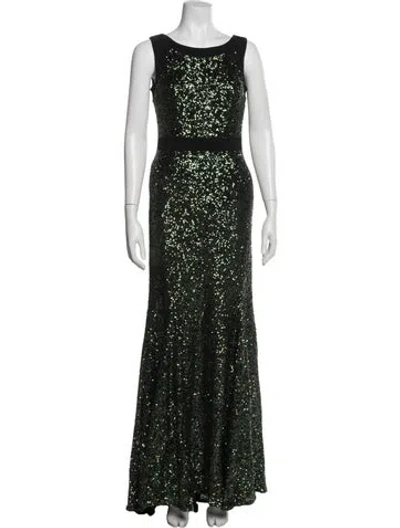Pre-owned Badgley Mischka Crew Neck Long Dress In Multi