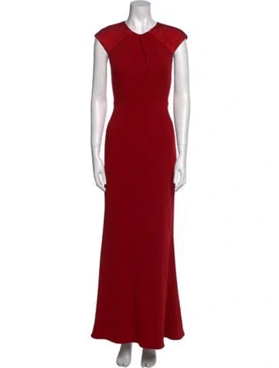 Pre-owned Badgley Mischka Crew Neck Long Dress In Red