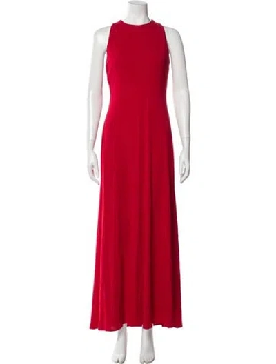 Pre-owned Badgley Mischka Crew Neck Long Dress In Red