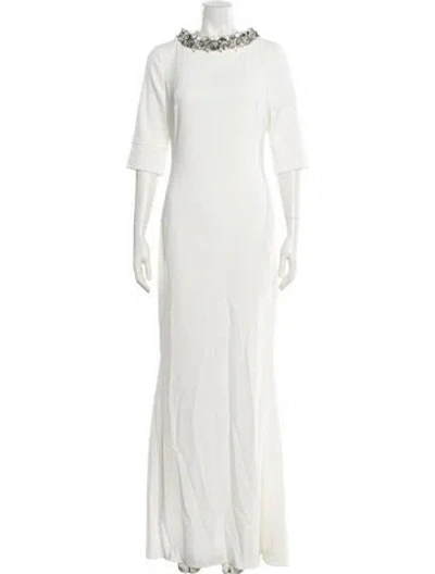 Pre-owned Badgley Mischka Crew Neck Long Dress In White
