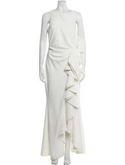 Pre-owned Badgley Mischka Crew Neck Long Dress In White