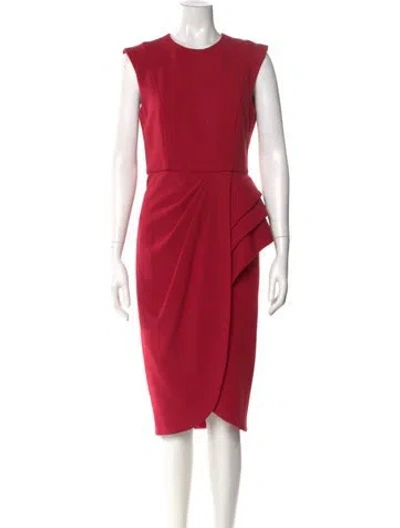 Pre-owned Badgley Mischka Crew Neck Midi Length Dress In Red