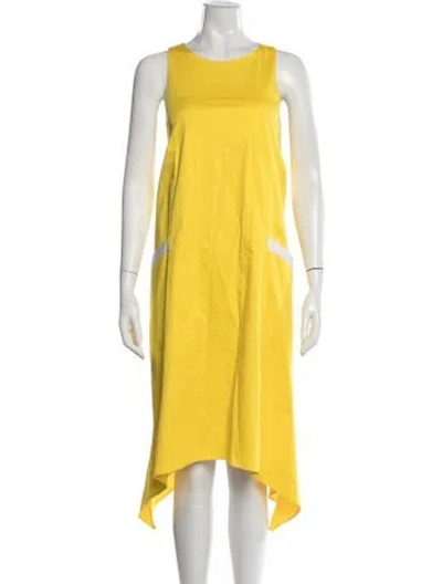Pre-owned Badgley Mischka Crew Neck Midi Length Dress In Yellow