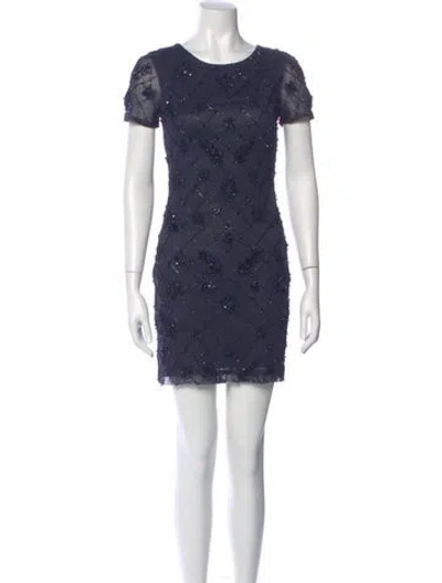 Pre-owned Badgley Mischka Crew Neck Mini Dress In Blue