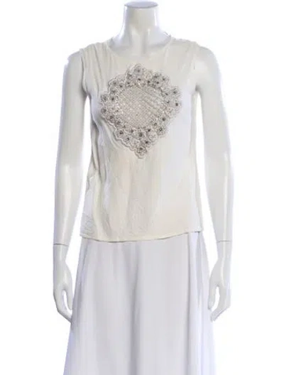 Pre-owned Badgley Mischka Crew Neck Sleeveless Top In White
