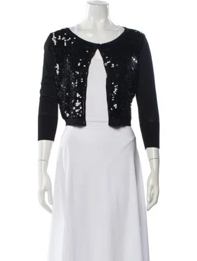 Pre-owned Badgley Mischka Crew Neck Three-quarter Sleeve Top In Black