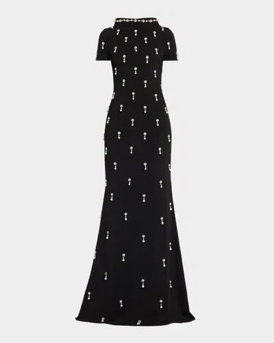 Badgley Mischka Crystal Embellished Mermaid Gown In Black
