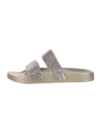 Pre-owned Badgley Mischka Crystal Embellishments Slides In Neutral