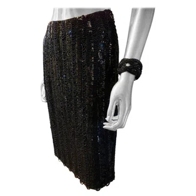 Pre-owned Badgley Mischka Custom Made Completely Hand Beaded Black Evening Skirt Size 4