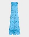 Badgley Mischka Cutout Beaded Floral Applique Gown In Azure
