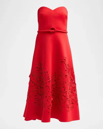 Badgley Mischka Cutout Strapless Sweetheart Midi Dress In Red