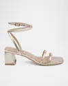 Badgley Mischka Dania Ankle-strap Buckle Leather Sandals In Gold Lizard