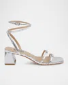 Badgley Mischka Dania Ankle-strap Buckle Leather Sandals In Silver Lizard