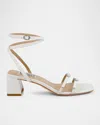 Badgley Mischka Dania Ankle-strap Buckle Leather Sandals In White Leather