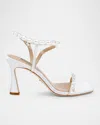 Badgley Mischka Demi Pearly Ankle-strap Satin Sandals In White