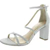 Badgley Mischka Devorah Womens Glitter Ankle Strap Block Heels In Silver