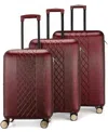 Badgley Mischka Collection Three-piece Diamond Hardside Spinner Luggage Set In Burgundy