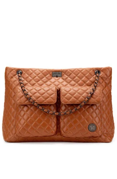 Badgley Mischka Diana Quilted Vegan Leather Travel Weekender Tote Bag In Brown