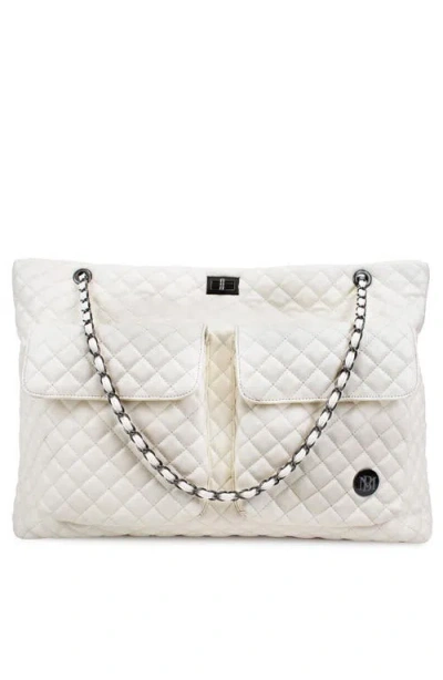 Badgley Mischka Diana Quilted Vegan Leather Travel Weekender Tote Bag In White