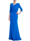 Badgley Mischka Draped Bodice Gown With Sleeve In Cobalt In Blue