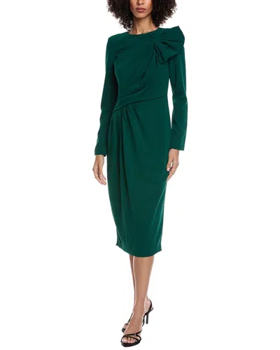 Badgley Mischka Long-sleeve Draped Midi Dress In Green