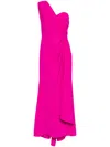 Badgley Mischka One-shoulder Draped Crepe Gown In Pink