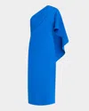 Badgley Mischka Draped One-shoulder Stretch Crepe Midi Dress In Cobalt