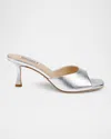 Badgley Mischka Draya Leather Kitten-heel Mules In Silver