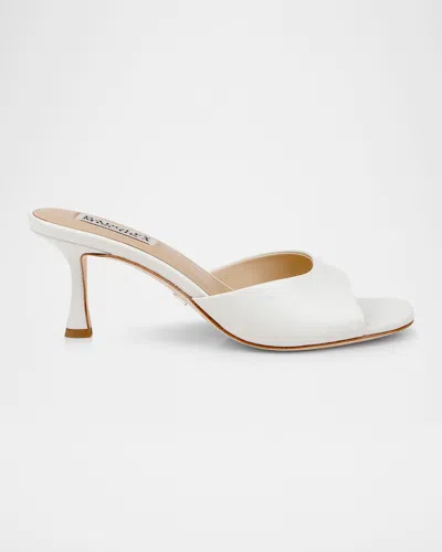 Badgley Mischka Draya Leather Kitten-heel Mules In White Leather
