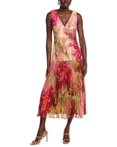 Badgley Mischka Drop Waist Pleated Cocktail Dress In Multi
