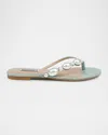 Badgley Mischka Dyana Pearly Woven Leather Flat Sandals In Seaglass
