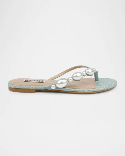 Badgley Mischka Dyana Pearly Woven Leather Flat Sandals In Seaglass