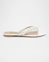 Badgley Mischka Dyana Pearly Woven Leather Flat Sandals In White
