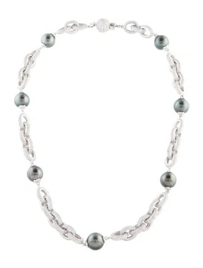 Pre-owned Badgley Mischka Dyed Pearl Station Necklace, 8.75" In Multi